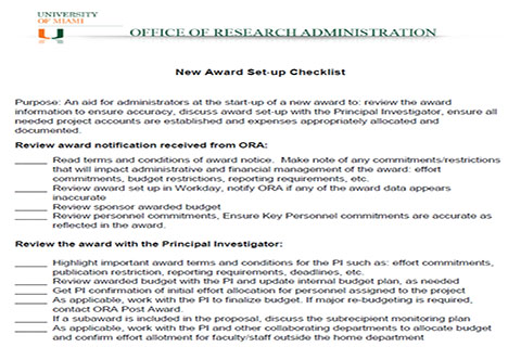 New Award Setup Checklist